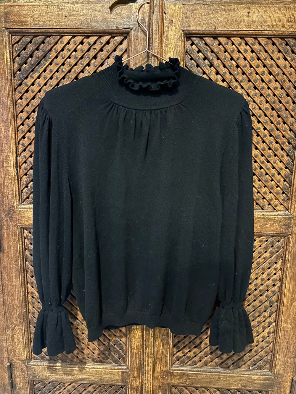 ba&sh Black Ruffle Turtleneck Sweater